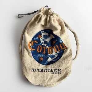 Vintage Corona Mazatlan Mexico Drawstring Backpack Cotton Beer Promo Travel Bag